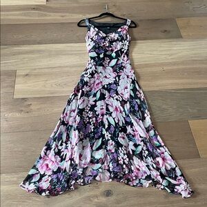 Vintage MIXIT Silk Black Floral Handkerchief Slip Dress Gown Y2K Beaded Size 8